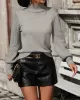 Beaded Split-Joint Long Sleeves Loose High-neck Sweater Tops Pullovers Knitwear