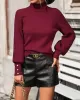 Beaded Split-Joint Long Sleeves Loose High-neck Sweater Tops Pullovers Knitwear