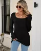 Casual Long Sleeves Skinny Solid Color Square-Neck Sweater Tops