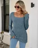 Casual Long Sleeves Skinny Solid Color Square-Neck Sweater Tops