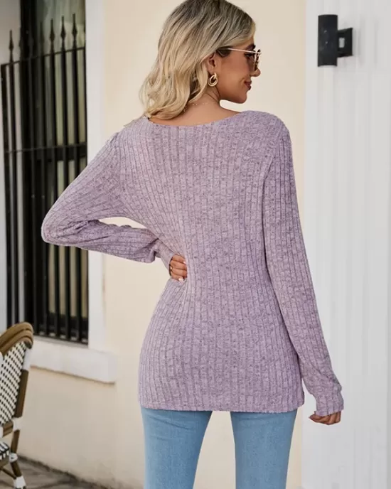 Casual Long Sleeves Skinny Solid Color Square-Neck Sweater Tops