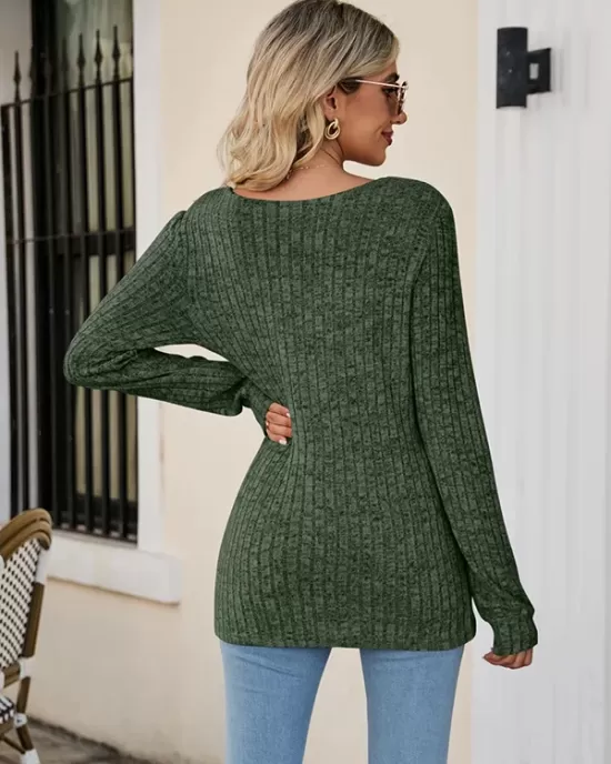 Casual Long Sleeves Skinny Solid Color Square-Neck Sweater Tops