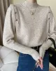 Buttoned Split-Joint Long Sleeves High-Neck Sweater Tops