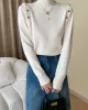 Buttoned Split-Joint Long Sleeves High-Neck Sweater Tops