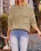 Hollow Pockets Solid Color Batwing Sleeves Long Sleeves Round-Neck Sweater Tops Pullovers Knitwear