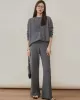 Urban Loose Solid Round-Neck Vest Top& V-Neck Sweater Tops& Wide Leg Pants Three-Piece Set