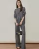 Urban Loose Solid Round-Neck Vest Top& V-Neck Sweater Tops& Wide Leg Pants Three-Piece Set