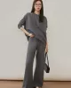 Urban Loose Solid Round-Neck Vest Top& V-Neck Sweater Tops& Wide Leg Pants Three-Piece Set