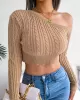 Solid Color Long Sleeves Skinny One-Shoulder Sweater Tops Pullovers