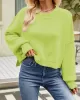 Solid Color Split-Joint Split-Side Batwing Sleeves High-Low Round-Neck Sweater Tops Pullovers