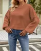 Solid Color Split-Joint Split-Side Batwing Sleeves High-Low Round-Neck Sweater Tops Pullovers