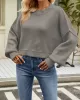 Solid Color Split-Joint Split-Side Batwing Sleeves High-Low Round-Neck Sweater Tops Pullovers