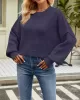 Solid Color Split-Joint Split-Side Batwing Sleeves High-Low Round-Neck Sweater Tops Pullovers