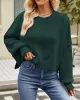 Solid Color Split-Joint Split-Side Batwing Sleeves High-Low Round-Neck Sweater Tops Pullovers