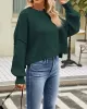 Solid Color Split-Joint Split-Side Batwing Sleeves High-Low Round-Neck Sweater Tops Pullovers