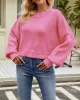 Solid Color Split-Joint Split-Side Batwing Sleeves High-Low Round-Neck Sweater Tops Pullovers