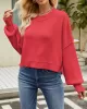 Solid Color Split-Joint Split-Side Batwing Sleeves High-Low Round-Neck Sweater Tops Pullovers