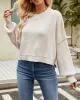 Solid Color Split-Joint Split-Side Batwing Sleeves High-Low Round-Neck Sweater Tops Pullovers