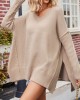 Solid Color Split-Side Batwing Sleeves Long Sleeves V-Neck Sweater Tops Pullovers Knitwear