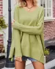 Solid Color Split-Side Batwing Sleeves Long Sleeves V-Neck Sweater Tops Pullovers Knitwear