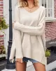 Solid Color Split-Side Batwing Sleeves Long Sleeves V-Neck Sweater Tops Pullovers Knitwear