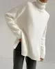 Casual Loose Long Sleeves Split-Side Solid Color High-Neck Sweater Tops