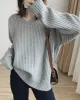 Casual Long Sleeves Loose Solid Color V-Neck Sweater Tops