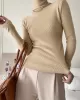 Simple Skinny Long Sleeves Solid Color High-Neck Pullovers