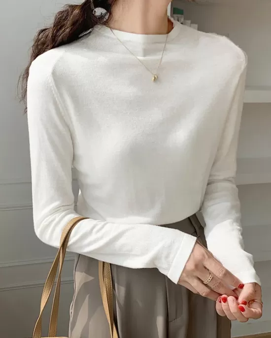 Simple Long Sleeves Skinny Solid Color High-Neck Pullovers