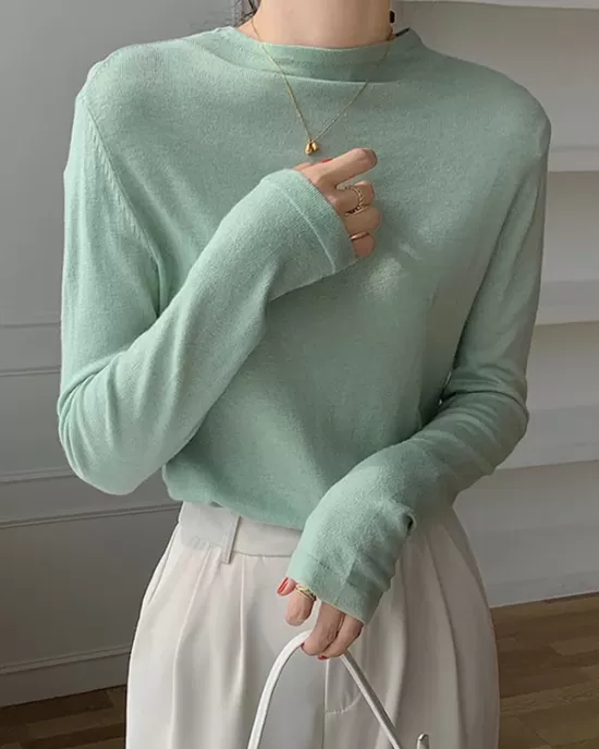 Simple Long Sleeves Skinny Solid Color High-Neck Pullovers