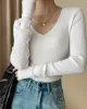 Solid Color Long Sleeves Skinny V-Neck Sweater Pullovers Knitwear