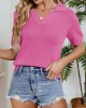 Solid Color Short Sleeves V-Neck Pullovers Knitwear