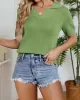 Solid Color Short Sleeves V-Neck Pullovers Knitwear