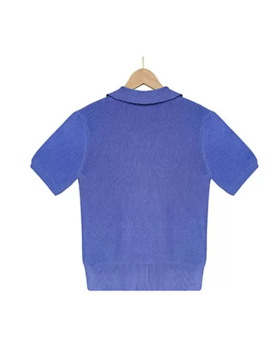 Solid Color Short Sleeves V-Neck Pullovers Knitwear