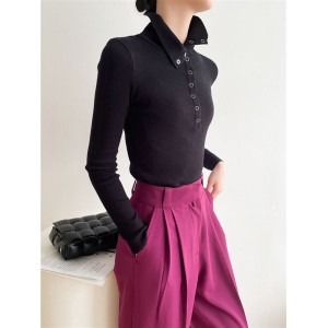 Casual Skinny Loose Solid Color Lapel Collar Pullovers