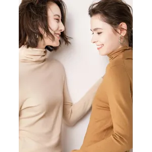 Casual Skinny Long Sleeves Solid Color Heaps Collar Sweater Tops Pullovers