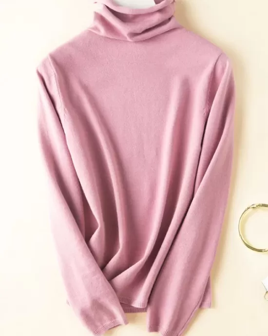 Casual Skinny Long Sleeves Solid Color Heaps Collar Sweater Tops Pullovers