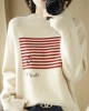 Casual Loose Long Sleeves Striped Round-Neck Sweater Tops