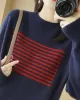 Casual Loose Long Sleeves Striped Round-Neck Sweater Tops