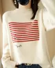 Casual Loose Long Sleeves Striped Round-Neck Sweater Tops