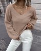 Casual Long Sleeves Loose Solid Color V-Neck Sweater Tops