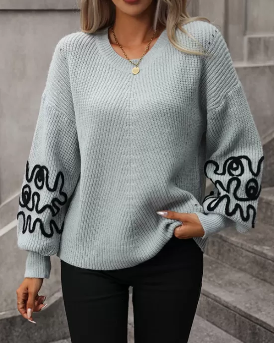 Hollow Long Sleeves Loose Round-Neck Sweater Tops Pullovers Knitwear