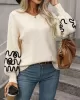 Hollow Long Sleeves Loose Round-Neck Sweater Tops Pullovers Knitwear