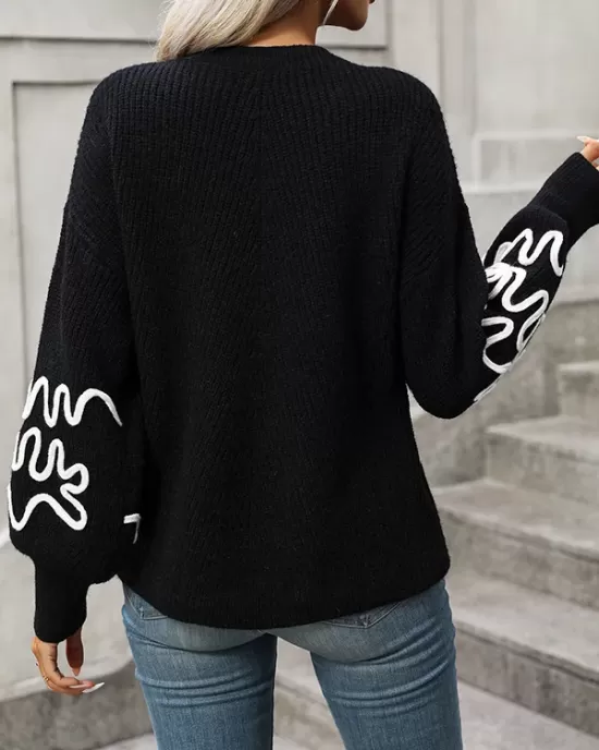 Hollow Long Sleeves Loose Round-Neck Sweater Tops Pullovers Knitwear