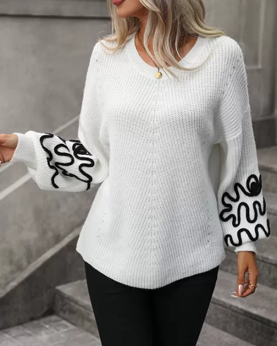 Hollow Long Sleeves Loose Round-Neck Sweater Tops Pullovers Knitwear