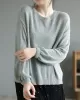 See-Through Solid Color Long Sleeves Loose Round-Neck Sweater Tops