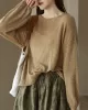 See-Through Solid Color Long Sleeves Loose Round-Neck Sweater Tops