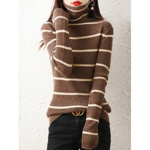 Urban Skinny Striped High-Neck Sweater Tops