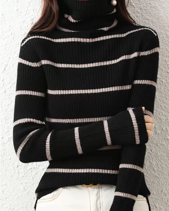 Urban Skinny Striped High-Neck Sweater Tops