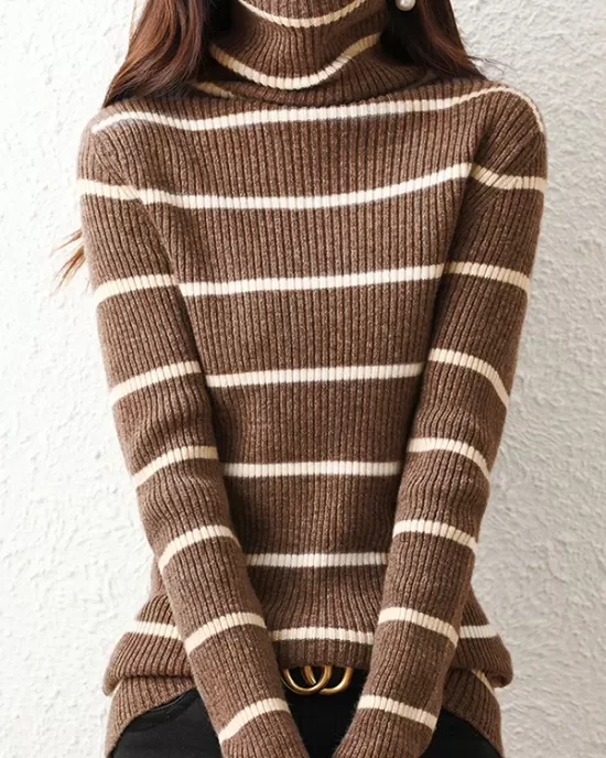 Urban Skinny Striped High-Neck Sweater Tops